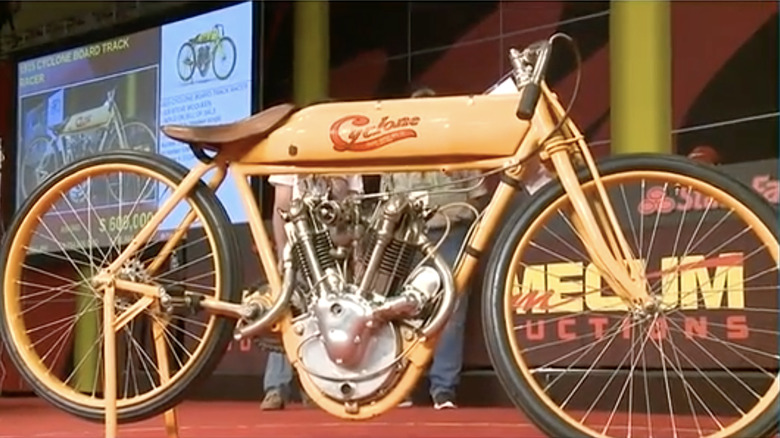Yellow 1915 Cyclone V-Twin Board Track Racer owned by Steven McQueen at auction
