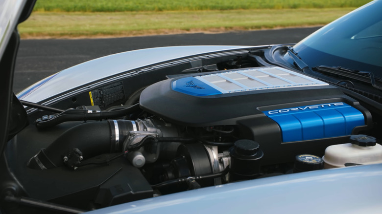 Under-hood shot of a C6 Corvette ZR1