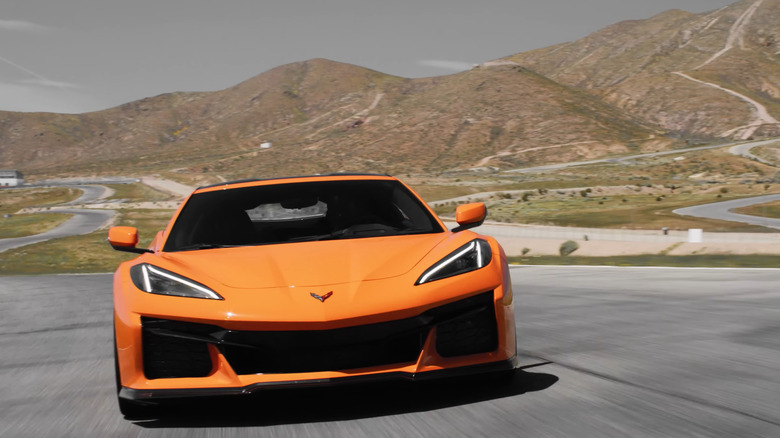 Front shot of a C8 Corvette Z06 on track