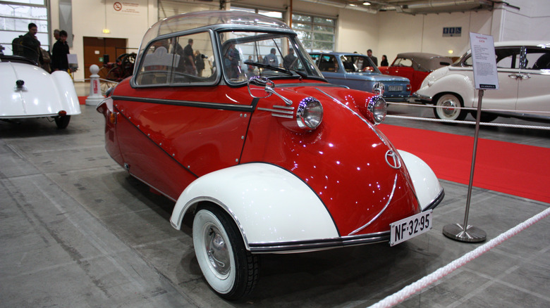 A red and white Messerschmitt KR200 on display