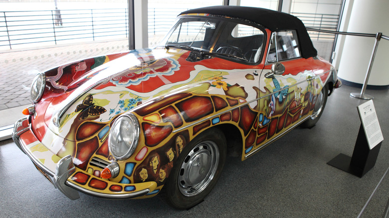 Janis Joplin's Porsche 356 painted and on display at the Rock and Roll Hall of Fame in Cleveland.