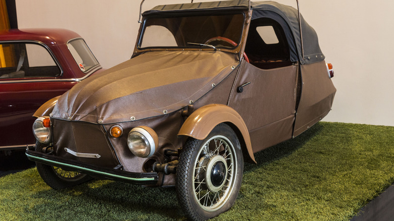 A Velorex parked indoors.