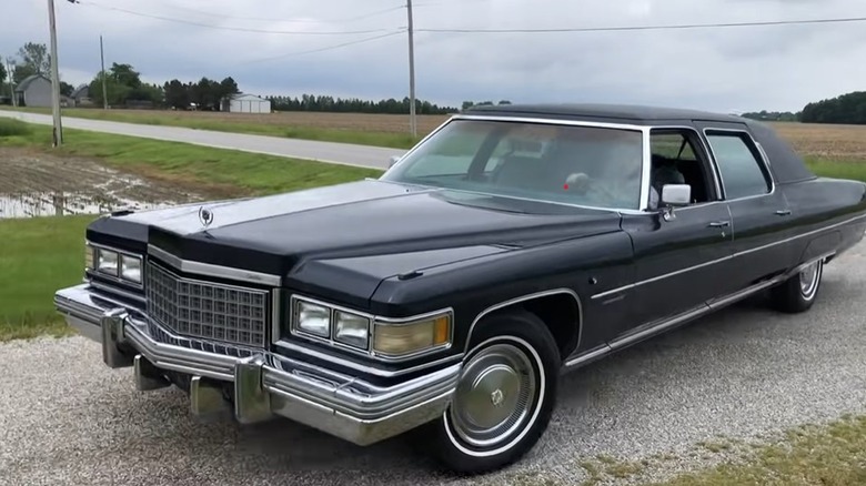 Front 3/4 action shot of a 1976 Cadillac Fleetwood Series 75 sedan