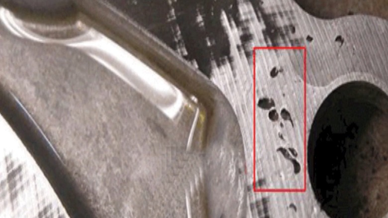 Closeup of an engine with porosity problems