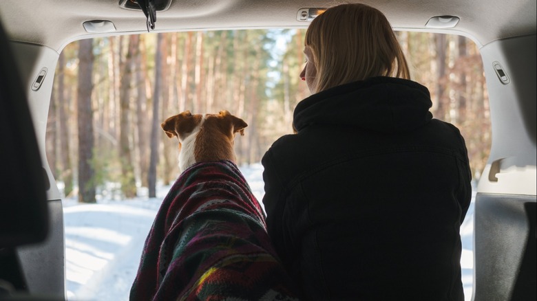 SUV camping in winter