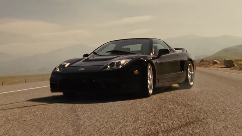 Mia's black Acura NSX in an action sequence from "Fast Five"