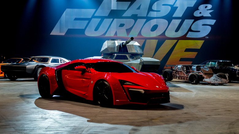 Cars in the Fast and Furious live performance.