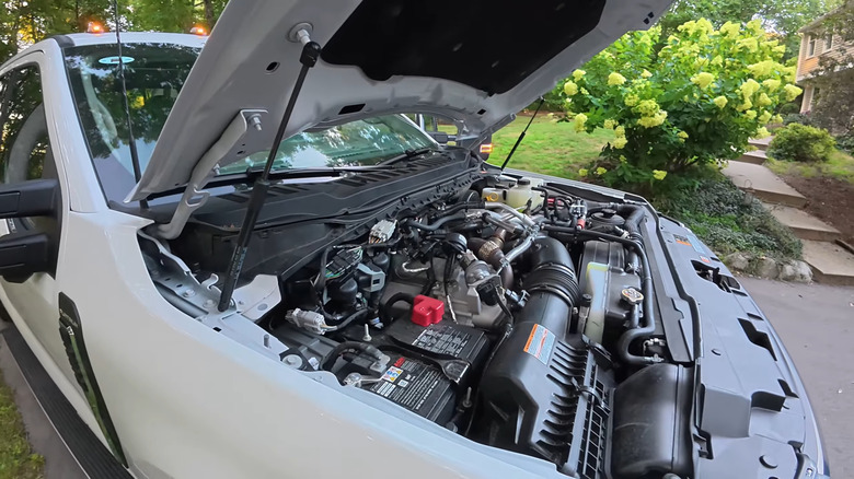 A Ford 6.7-liter Power Stroke V8 H.O. diesel under the hood of a 2026 Ford F-250 Super Duty High Output
