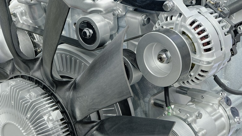 The accessory drive system is exposed and visible.