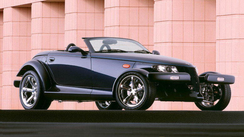 Purple 1997 Plymouth Prowler sits parked.