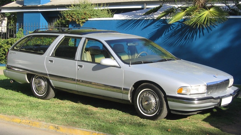 A silver 1996 Buick Roadmaster Estate Wagon pictured on sunny day.
