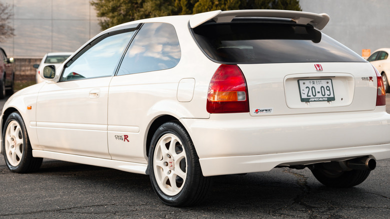 A white 1997 Honda Civic Type R in a parking lot.