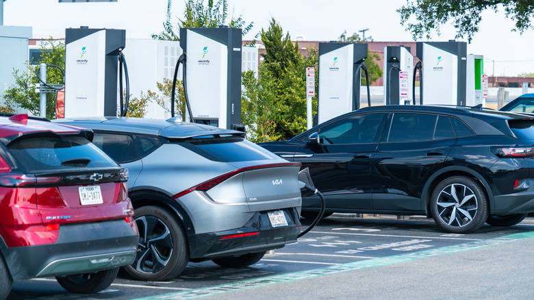 EVs parked at an Electrify America charging station