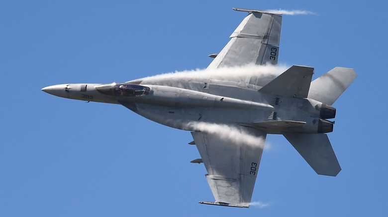 An F/A 18E Super Hornet from the United States Navy fighter squadron VFA-115 conducts a bombing run on April 6, 2016 in Townsville, Australia. Exercise Black Dagger is a field training exercise held at RAAF Base Townsville and surrounding airspace from 1 to 15 April.