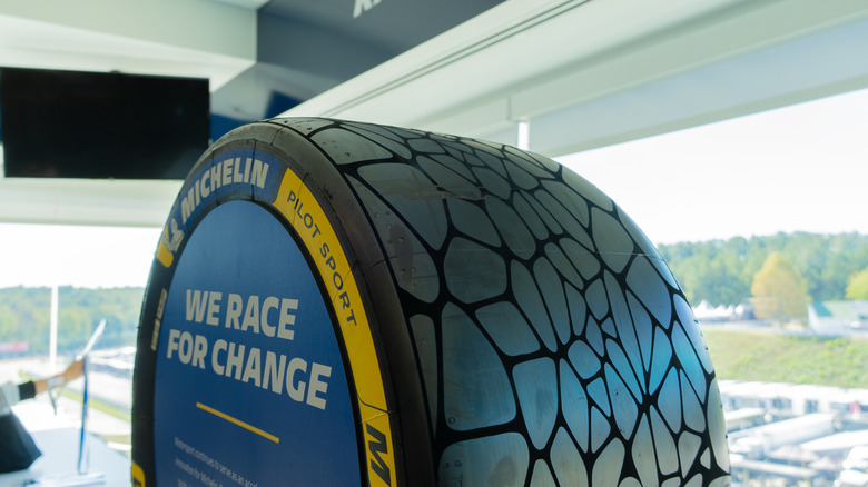 A 2026 Michelin Pilot Sport Endurance on display at Road Atlanta.