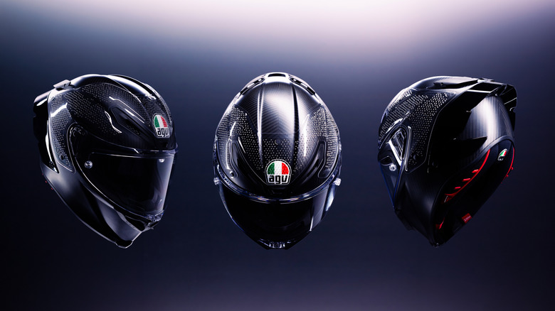 AGV Pista GP R3 helmet from the front, front-side, and rear-side