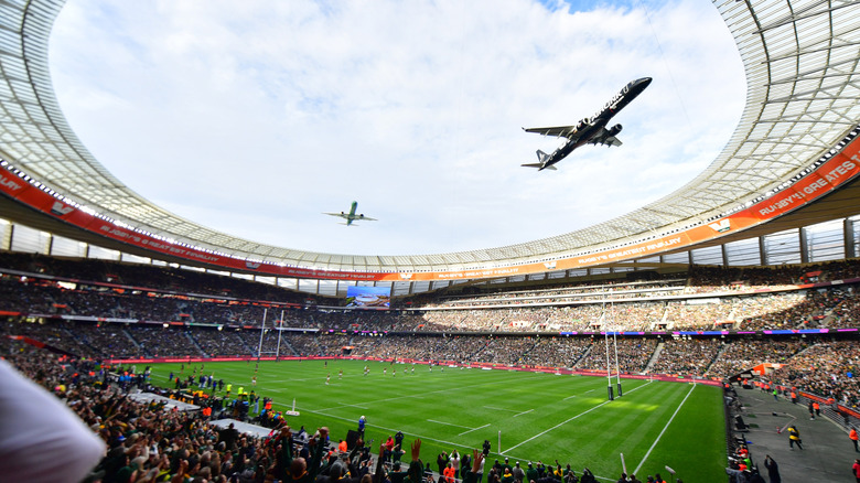 Fly over during the Castle Double Malt Rugby's Greatest Rivalry, 2nd Test match between South Africa and New Zealand at DHL Stadium on August 29, 2026 in Cape Town, South Africa.