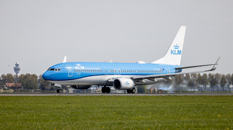 KLM Boeing plane plane during take off at the Polderbaan from Schiphol Airport on January 1, 2025 in Vijfhuizen, Netherlands.