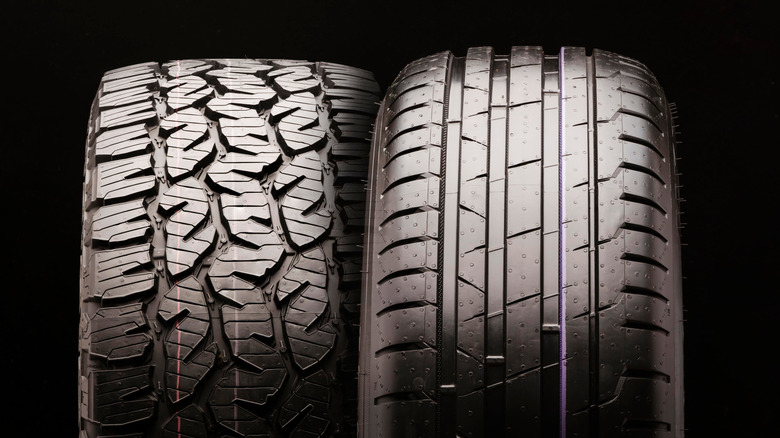 All-terrain and all-season tires side-by-side.