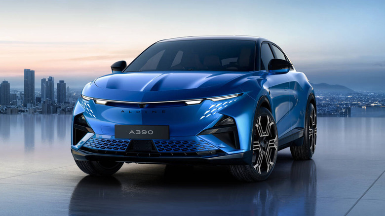 front 3/4 view of a blue Alpine A390