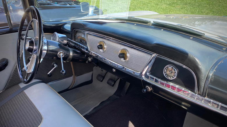 The interior of a 1957 Rambler Rebel at a 2025 car show