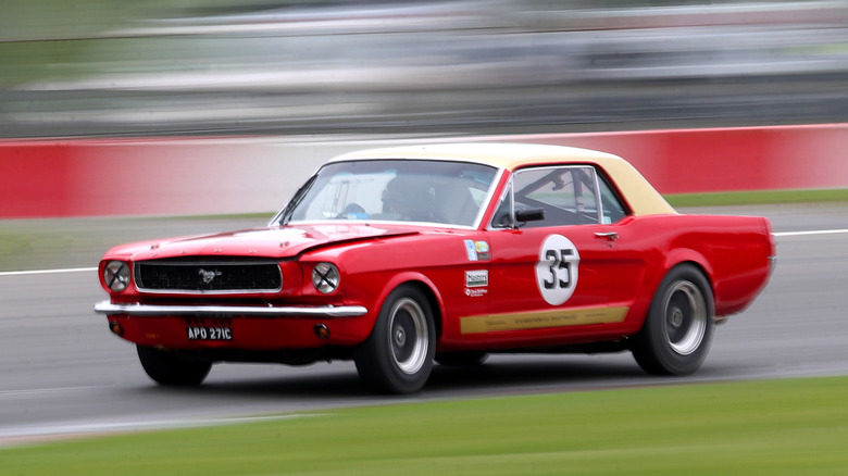 Mark Burton driving the Ford Mustang from 1965 in the Pre-66 Touring Cars qualifying at Donington Park on April 03, 2021 in Castle Donington, England