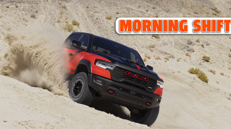 An orange Ram TRX in sand