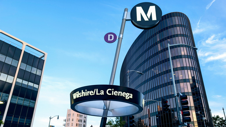 The LA Metro station sign at Wilshire and La Cienega
