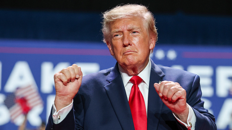 SAN ANTONIO, TEXAS - OCTOBER 07: U.S. President Donald Trump dances as he leaves the stage after speaking during a campaign rally at the Freeman Coliseum on October 07, 2026 in San Antonio, Texas. On his third trip to the state in the last 30 days, Trump is visiting Texas to campaign for Republican candidates, including Senate candidate and Texas Attorney General Ken Paxton, ahead of the midterm elections. (Photo by Win McNamee/Getty Images)