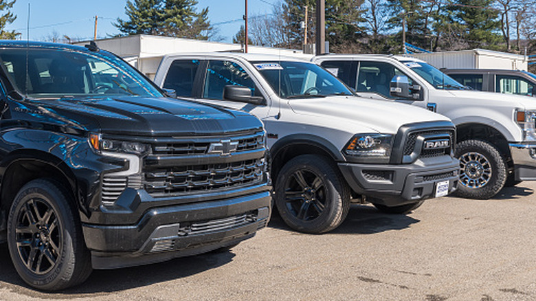 Pikcup trucks on a dealer lot