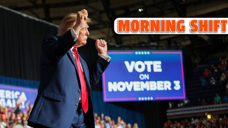 SAN ANTONIO, TEXAS - OCTOBER 07: U.S. President Donald Trump dances as he leaves the stage after speaking during a campaign rally at the Freeman Coliseum on October 07, 2026 in San Antonio, Texas. On his third trip to the state in the last 30 days, Trump is visiting Texas to campaign for Republican candidates, including Senate candidate and Texas Attorney General Ken Paxton, ahead of the midterm elections. (Photo by Win McNamee/Getty Images)