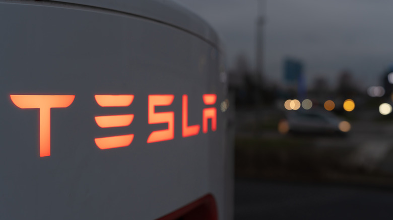 frankfurt am main,hessen, germany, january. 21.2022 tesla supercharger at night