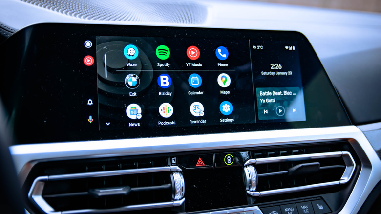 Closeup of an infotainment screen running Android Auto