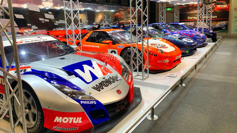 Vintage Honda race cars lined up at Honda Collection Hall, Japan
