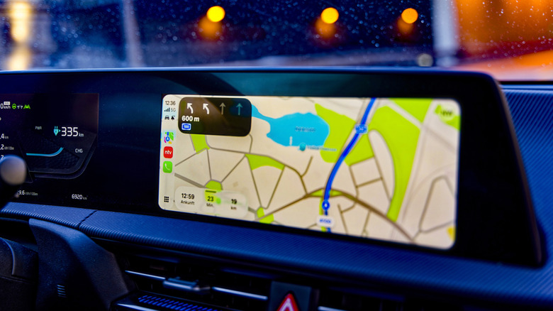 Berlin, Germany – January 11, 2026: Dashboard of an electric car with navigation screen.