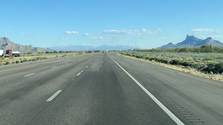 Interstate 10 approaching Picacho Peak between Phoenix and Tucson, Arizona