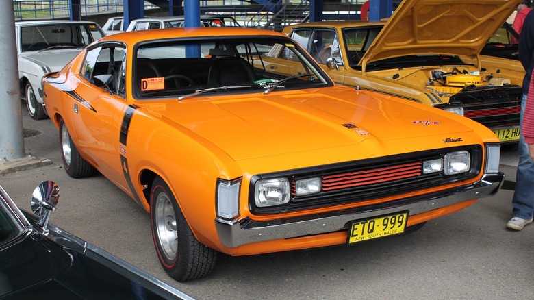 An orange 1972 Chrysler Valiant VH Charger R-T E49.