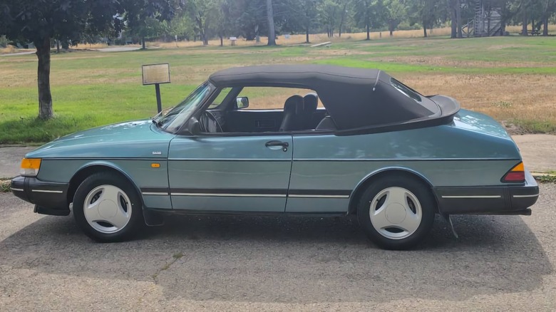 1991 Saab 900 Turbo convertible driver's side with the top raised image