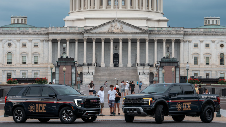 ICE livery on a Ford F-150 and a GMC Yukon