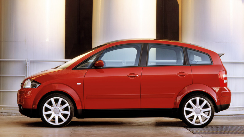 Side view of a red Audi A2