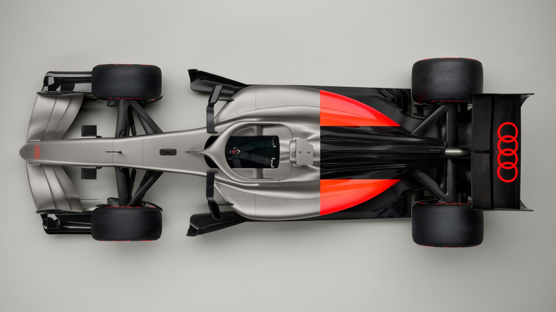 A top-down view of the Audi R26 Concept inside a studio