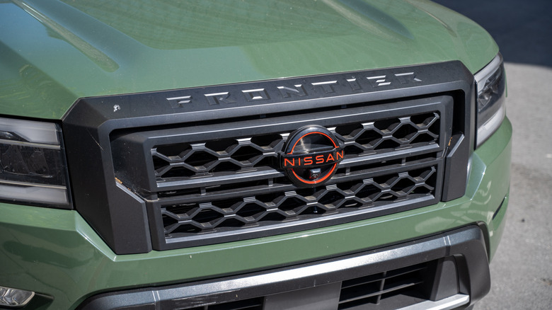 Close-up of Nissan Frontier pickup truck grille and logo on city street, San Francisco, California, May 14, 2026. (Photo by Smith Collection/Gado/Getty Images)