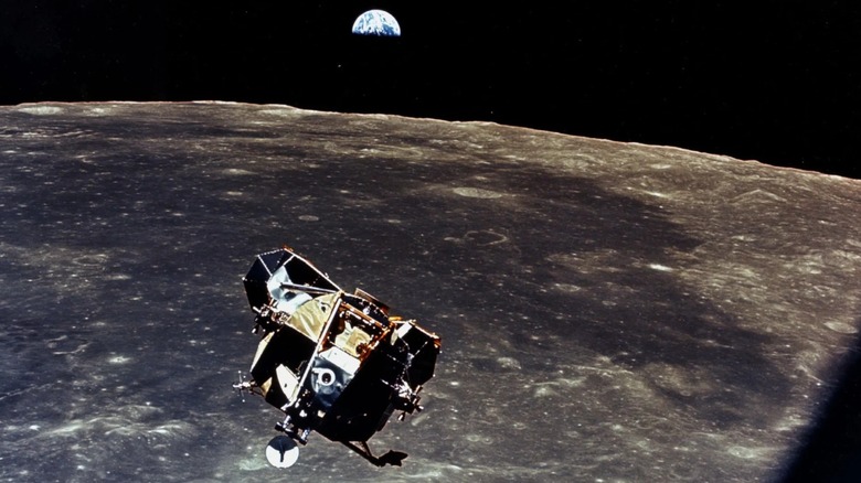 The Apollo 11 mission to the moon's lunar module, as seen from the spacecraft's command module.