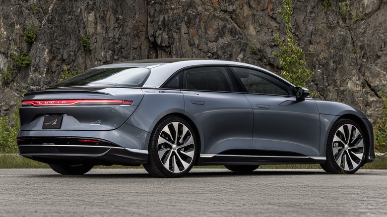 The Lucid Air in a rugged Alaskan setting