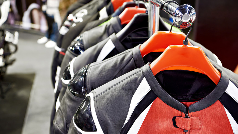 Motorcycle jackets in sport clothing shop