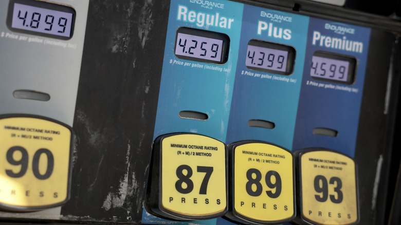 A fuel pump displays prices at a gas station on April 06, 2026 in Miami, Florida.