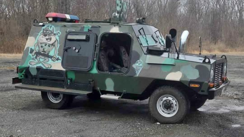 A camouflaged truck of some sort
