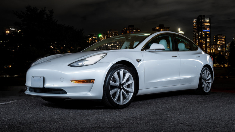 Tesla Model 3 at night