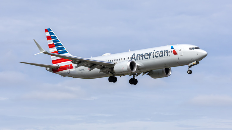 A Boeing 737 MAX flown by American Airlines comes in for a landing at Miami International Airport