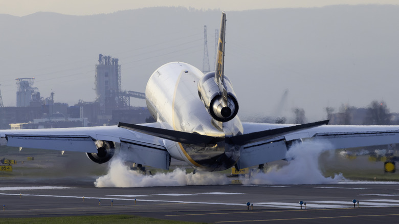 A UPS MD-11 takes off from Portland International Airport